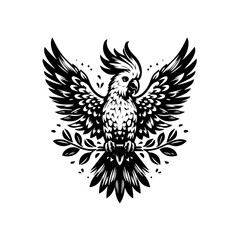 Obraz premium Illustration of a cockatoo with its wings spread isolated on white background