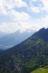 The panorama of Watzmann mountain opening from Untersberg, the Bavarian Alps, Germany