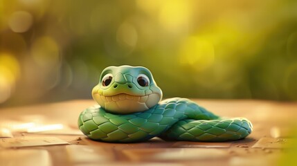 A cute turquoise green cartoon snake with an adorable expression