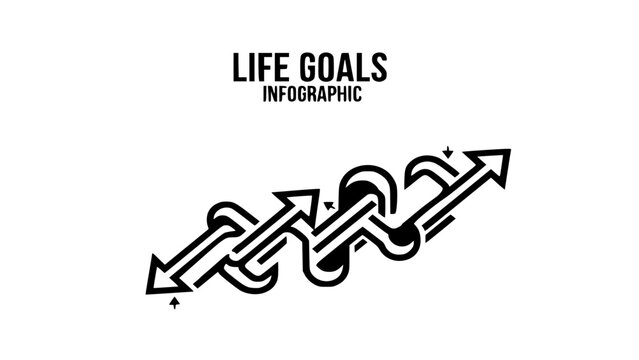 Life goals infographic with a complex arrow path isolated on white background