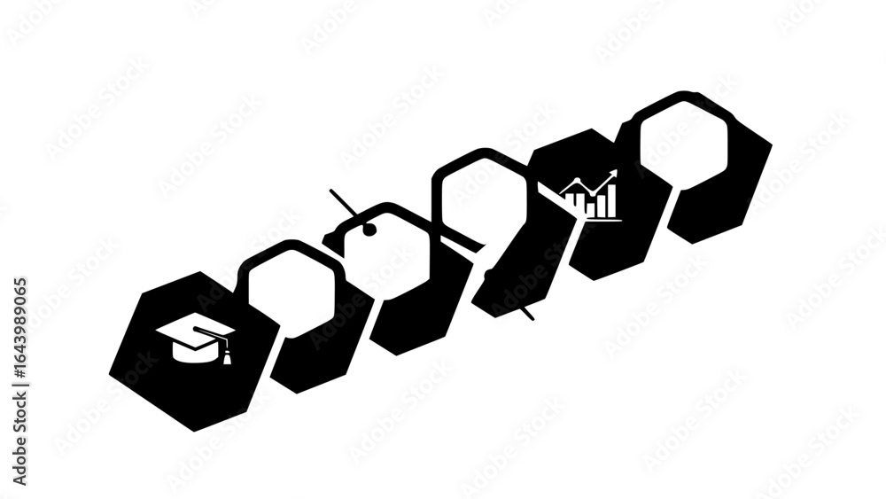 Poster abstract representation of education and business growth using hexagonal shapes and icons