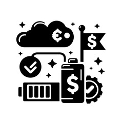 Illustration of cloud computing and financial growth isolated on white background