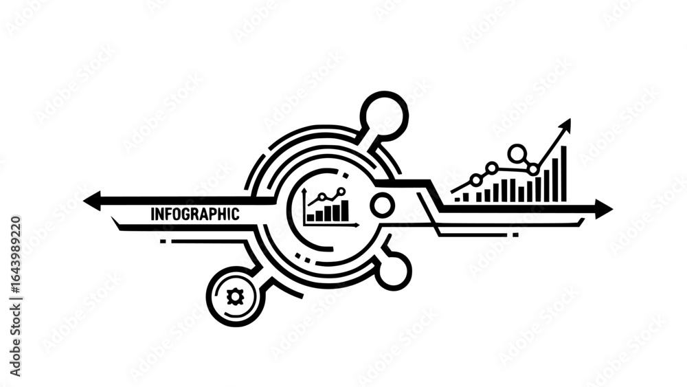 Poster infographic design with data visualization and growth chart isolated on white background