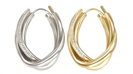 Elegant Diamond Hoop Earrings: Gold and Silver Collection
