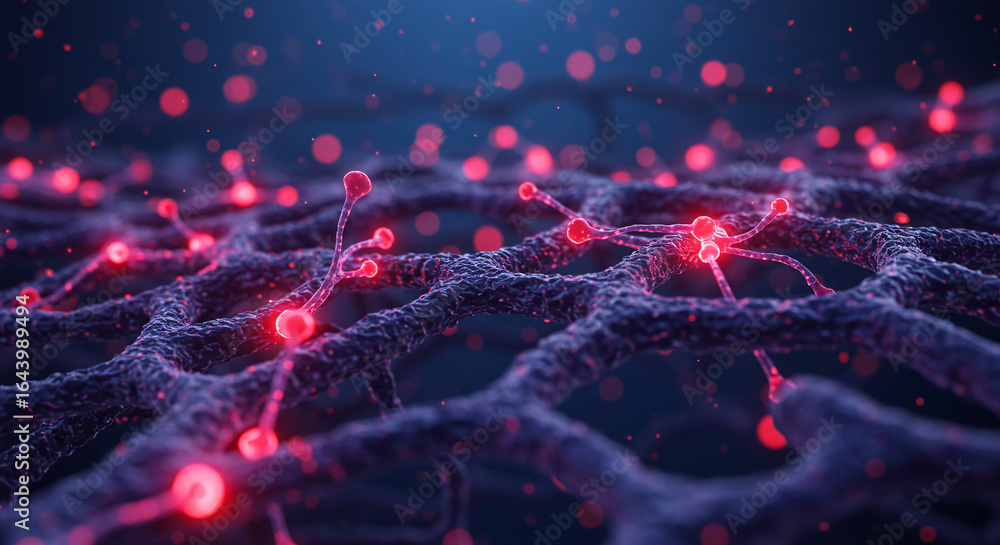Aufkleber abstract visualization of a graphene-like structure with glowing red nodes connected by thin lines, 