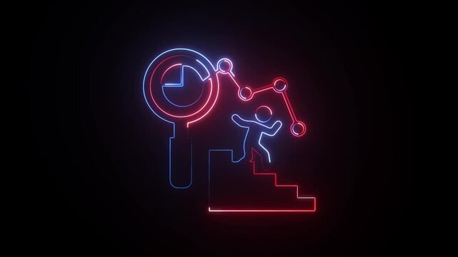 Neon Customer Churn Prediction Icon &ndash; Glowing Data Forecasting and Retention Symbol on a black background animation