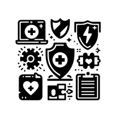 Health and medical protection with technology isolated on white background