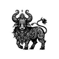 Detailed illustration of a bull isolated on white background, a zodiac symbol