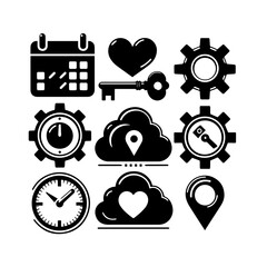 Collection of various icons isolated on white background