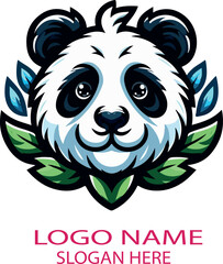 stylish panda logo icon vector white background .