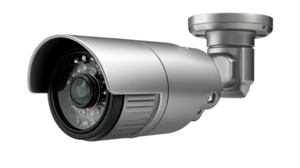 Silver Surveillance Camera with Infrared LEDs and Mounting Bracket