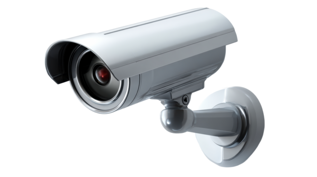Security Camera Lens with Red Light on Transparent Background