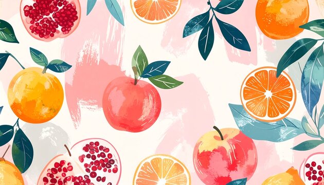 Fresh fruit pattern with painted textures