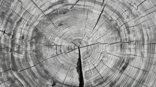 A close-up view of a tree stump with a weathered, grayish texture