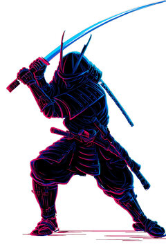 Neon Glow Samurai, Retro Anime Style