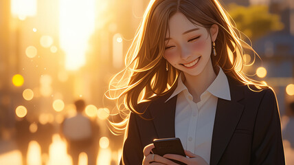 businesswoman smiling looking at smartphone