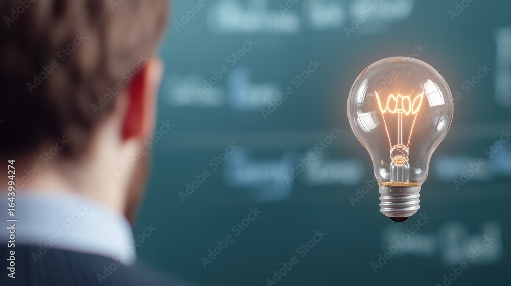 Poster lightbulb meeting discussion whiteboard business meeting in progress with a whiteboard featuring a l