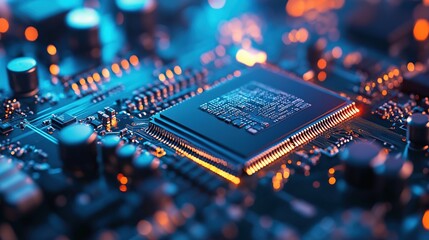 Close-up of a Microchip on a Circuit Board