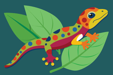 Obraz premium gecko with colorful patterned skin on a leaf .eps