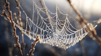 a spider web is covered in water droplets