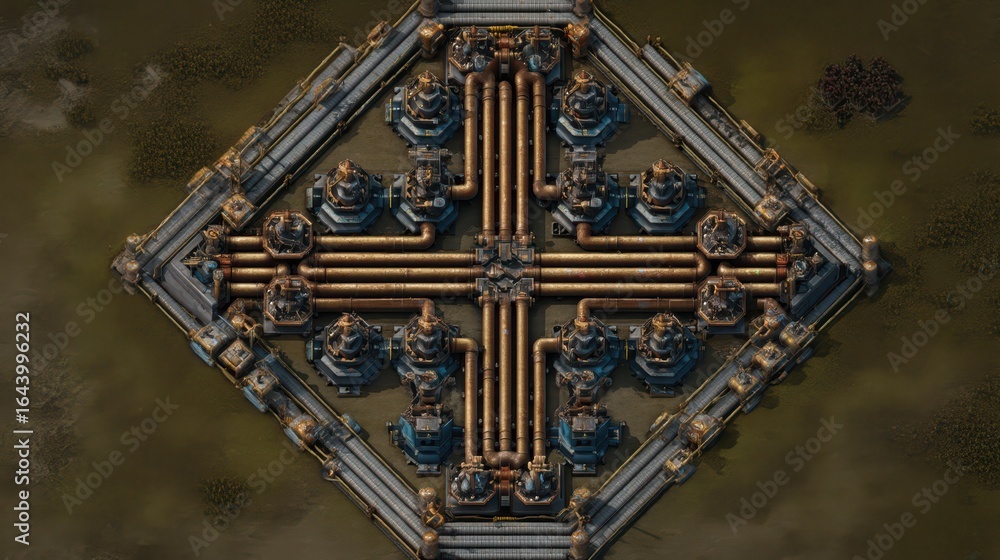 Poster symmetrical industrial pipe grid layout for efficient design