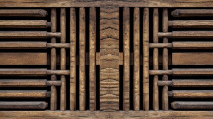 Symmetrical Wooden Slat Pattern with Natural Textures and Tones