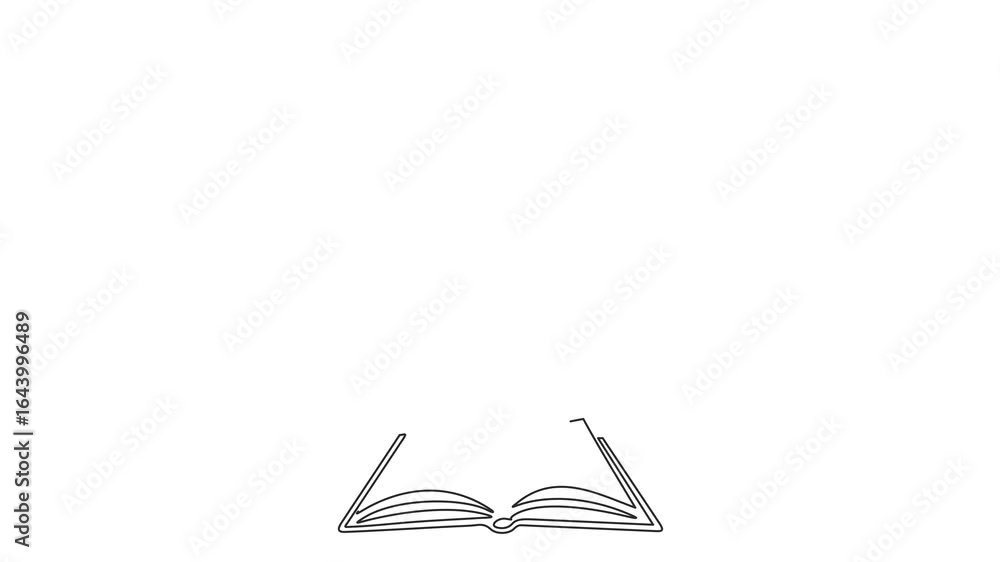 Poster animated self drawing of continuous line draw shining light bulb with human brain above open text bo