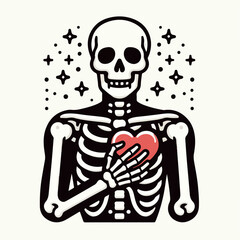 illustration of a human skeleton holding a heart 