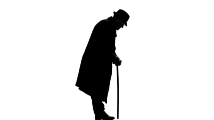 Elderly Man Silhouette with Cane and Hat