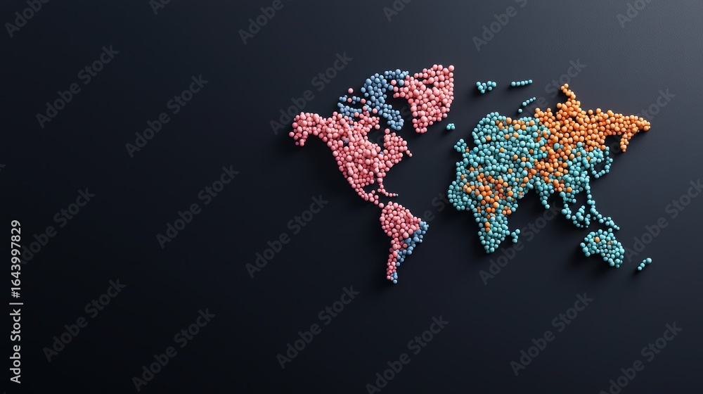 Poster world map pin location multiple colored pins on a world map, indicating different travel destination