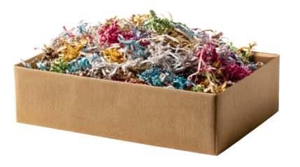 Cardboard Box Filled With Shredded Paper Confetti
