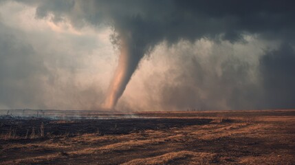 Fototapeta premium Tornado Formation Over Scorched Earth Landscape in Arkansas