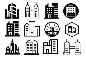 Modern architectural design collection featuring diverse office building styles and cityscapes