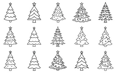 Festive christmas tree collection with ornaments and garland elements