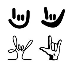 Obraz premium Vectorized hand sign for 'I Love You' (deaf ILY) — icon set in various styles.