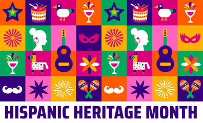 Hispanic Heritage Month background, banner, card or poster design template is observed every year during September, to raise awareness about the mission. Vector illustration.