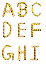 Golden chain letters A to I in a luxurious, ornate style. Perfect for elegant typography, jewelry-themed designs, and decorative graphic projects.