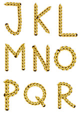 Golden chain letters J to R on black background. Ornate, luxurious typography ideal for jewelry branding, fashion graphics, and elegant design projects.