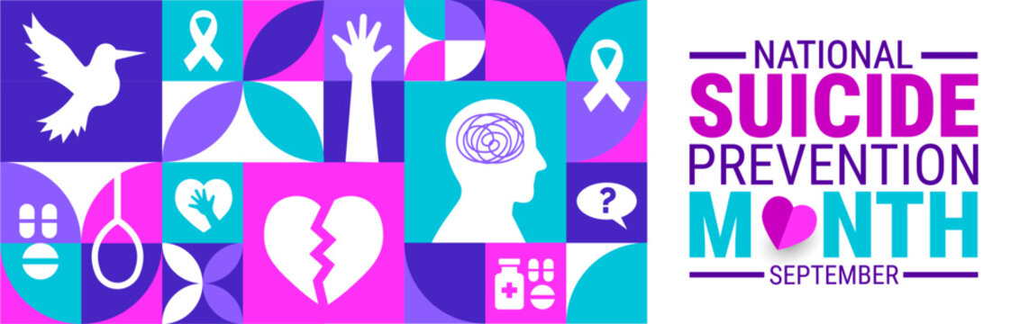 National Suicide Prevention Month bird, love and awareness icon Geometric shape pattern background, banner, card or poster design template is observed every year during September - Powered by Adobe