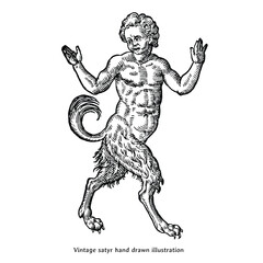 Vintage Satyr Illustration – Hand Drawn Mythological Creature Engraving