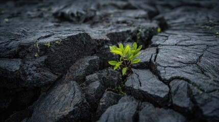 a small plant growing out of a crack in the ground