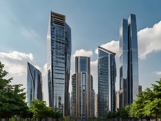 Fototapeta premium Futuristic Eco Skyscrapers with Sky Gardens, Modern City