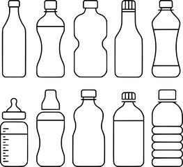 Various bottle outlines including baby bottles container liquid