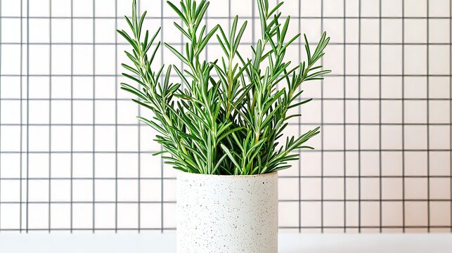 Full-frame still-life capture at 85mm focal length, green rosemary sprigs in precise parallel alignment, crisp texture detail in foreground, natural side light casting soft shadows
