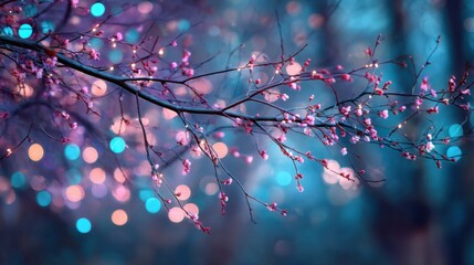 a tree branch with pink flowers in the foreground