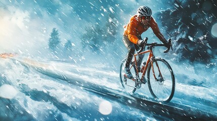 Cyclist Braving Blizzard: Winter Cycling Challenge