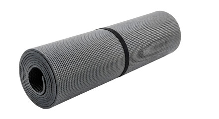 Rolled yoga mat, textured rubber, clean and isolated on white background, centered and shadowless.