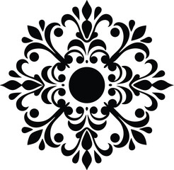 Black ornamental damask pattern with floral elements vector