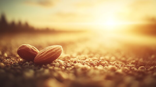 Full-frame camera capture at 50mm focal length, neat diagonal alignment of almonds, sharp textures in the foreground, natural side light creating subtle shadow depth