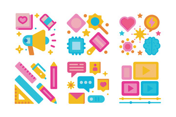 Colorful Illustration of Social Media and Marketing Icons for Digital Strategy and Content Creation Vibrant and Engaging Design for Modern Business